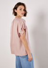 Ruffle Sleeve Woven T-Shirt, Pink, large