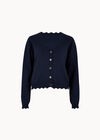 Scallop Hem Cardigan, Navy, large
