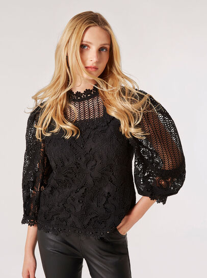 Puff Sleeve Floral Lace Top