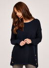 Asymmetric Zip Side Rib Knit Jumper, Navy, large
