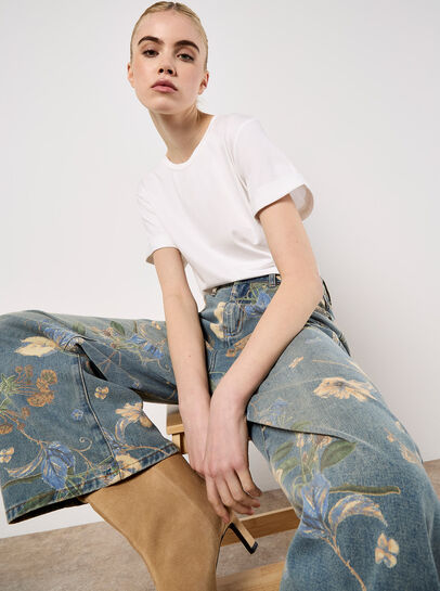 Floral Print Wide-Leg Jeans