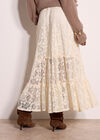 Cotton-Blend Lace Tiered Midi Skirt, Cream, large