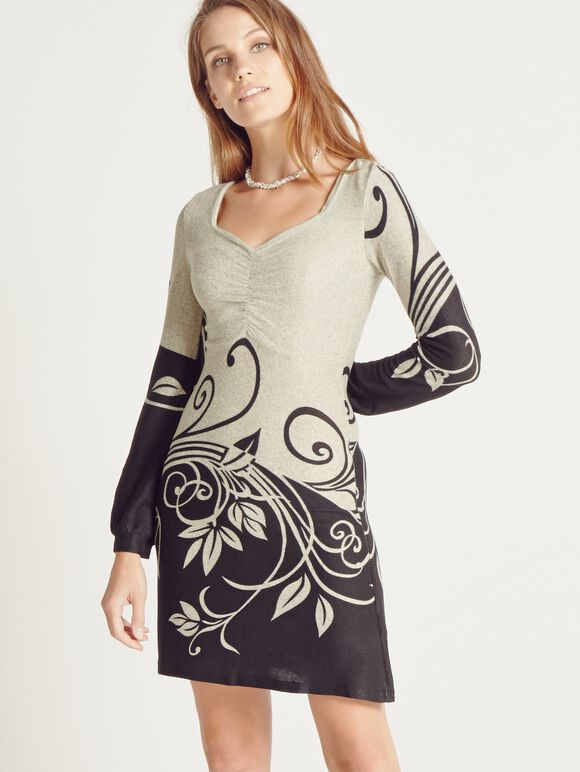 Two Tone Swirl Printed Tunic Dress, Stone, large
