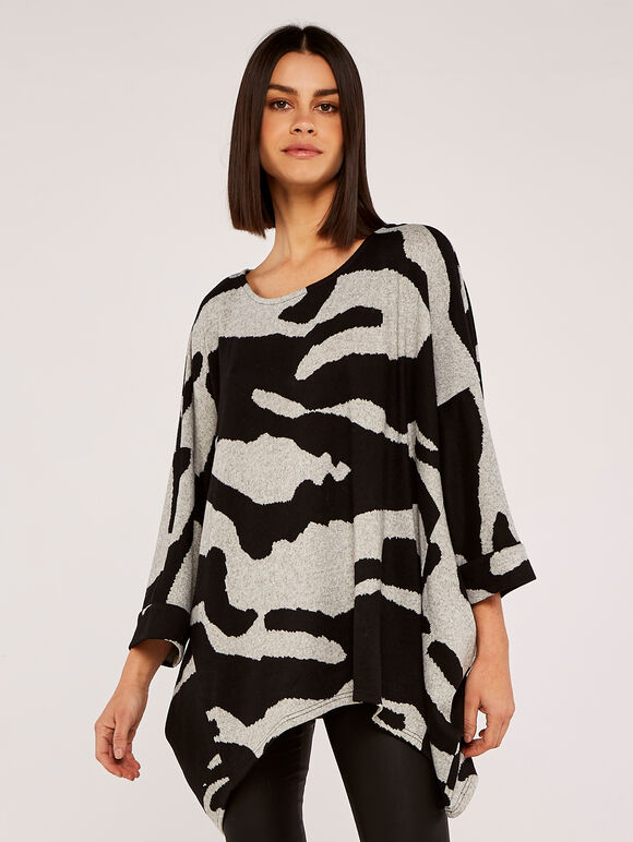 Zebra Waterfall Batwing Top, Grey, large