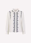 Ruffle Collar Embroidered Blouse, White, large
