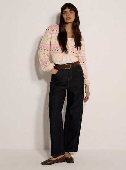 Pointelle Knit Butterfly Floral Cardigan