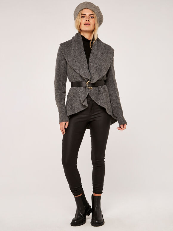 Waterfall Cardigan, Dark Grey - Charcoal, large