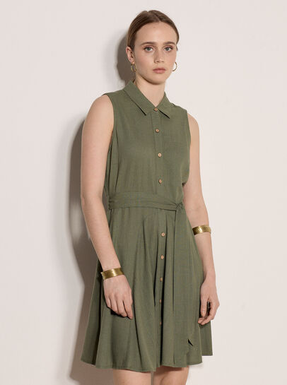 Linen Blend Shirt Mini Dress