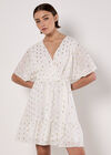 Gold Foil Diamond Wrap Mini Dress, White, large