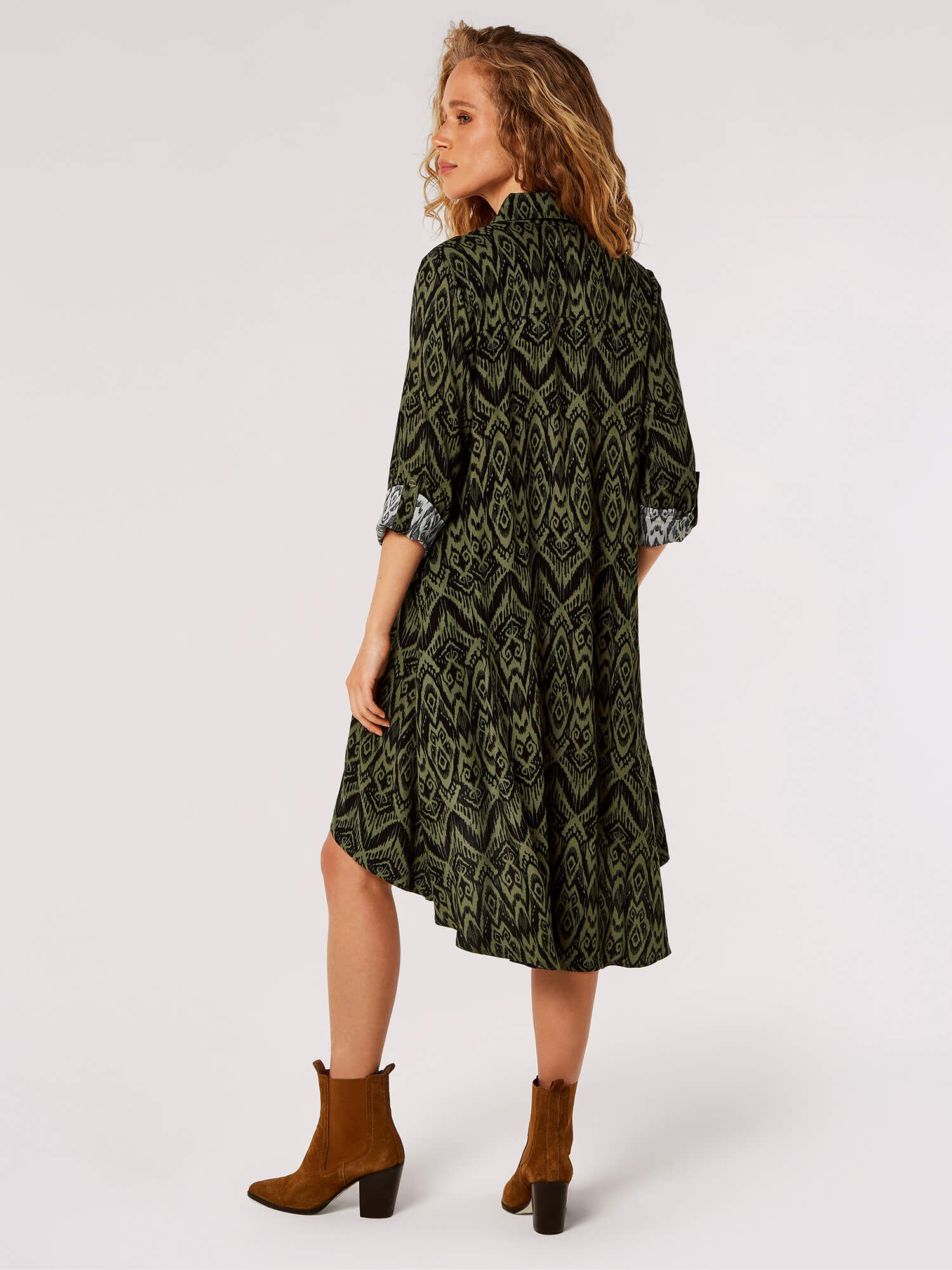 Diamond Print Shirt Mini Dress Apricot Clothing