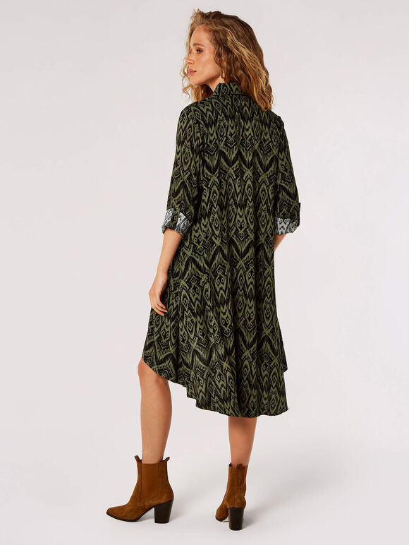 Diamond Print Shirt Mini Dress, Khaki, large