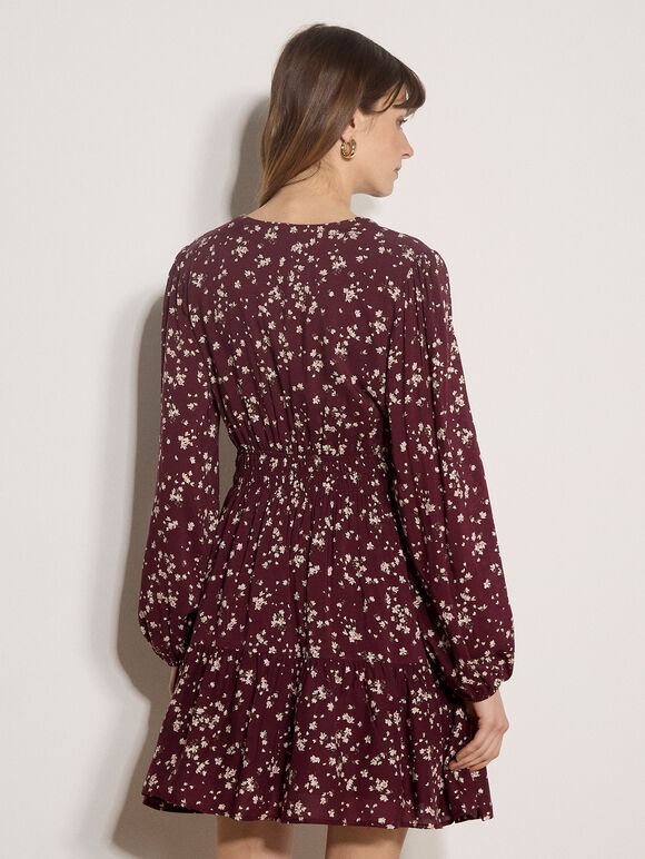 Floral Wrap Mini Dress, Burgundy, large