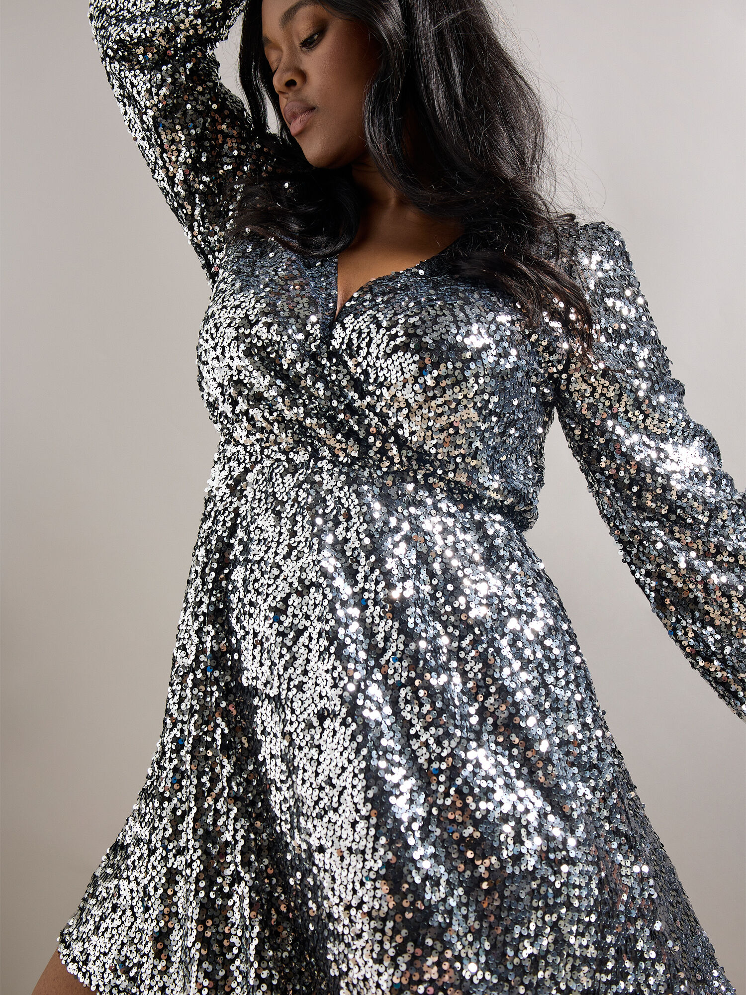 Curve Sequin Wrap Mini Dress Apricot Clothing