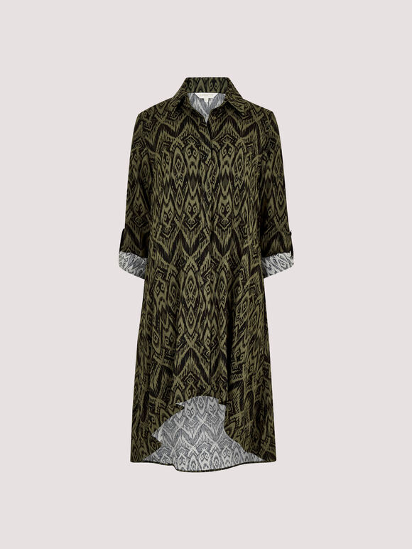 Diamond Print Shirt Mini Dress, Khaki, large