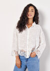 Textured Cotton Floral Crochet Blouse, White, large