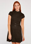 Dogtooth Squared Jacquard Dress, Brown, large