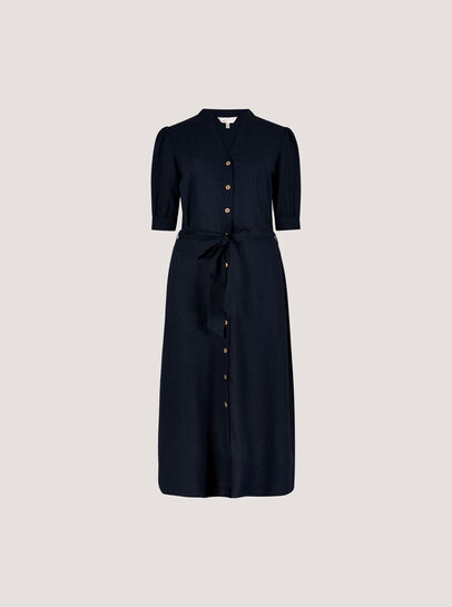 Button Down Linen Blend Midi Dress