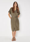 Batwing Sleeve Shirt Midi Dress, Khaki, large
