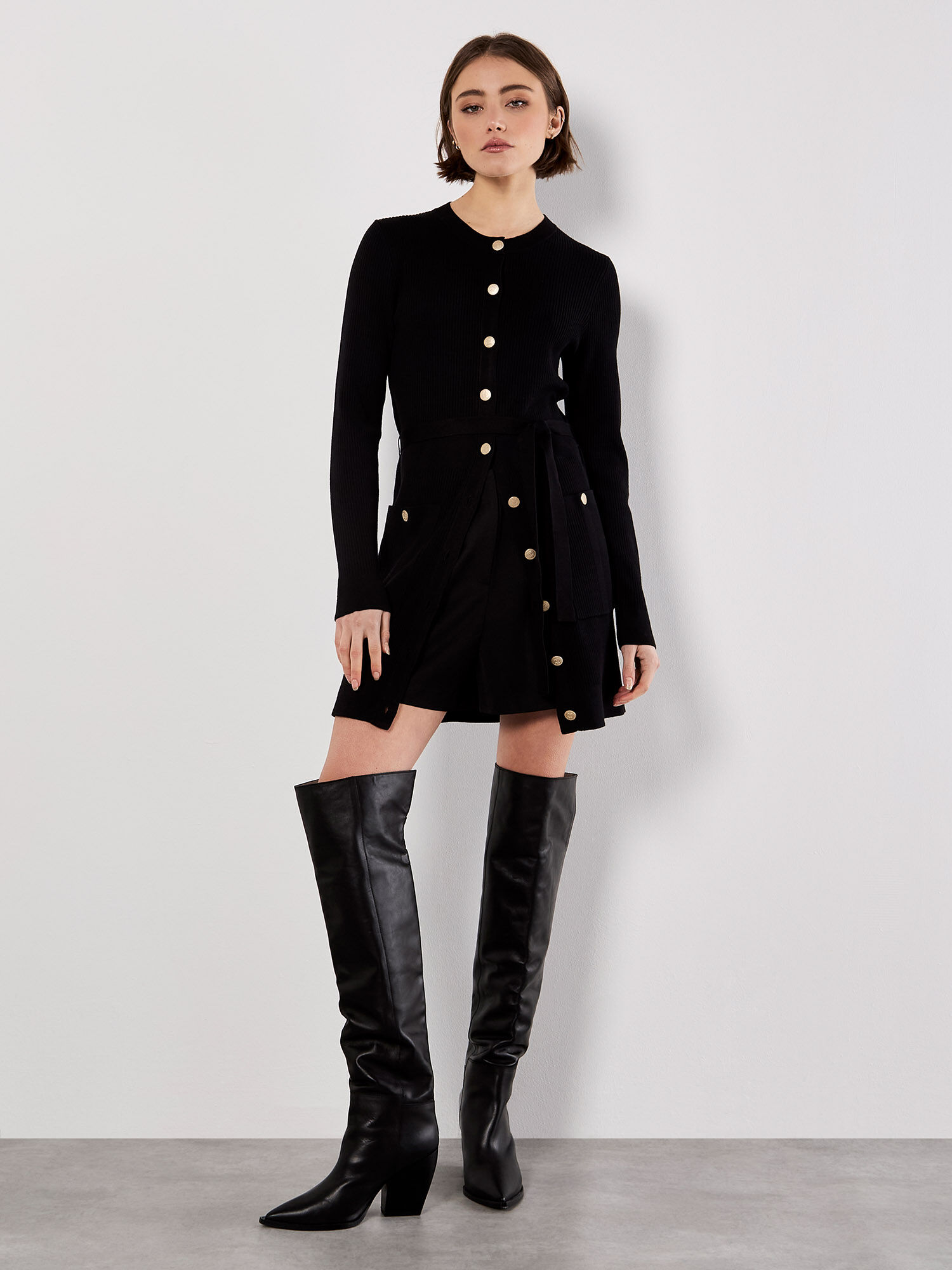 Ribbed Knit Button-Down Mini Dress | Apricot Clothing
