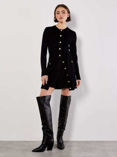 Ribbed Knit Button-Down Mini Dress