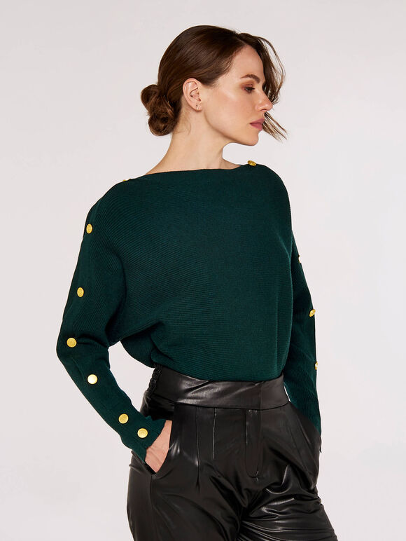  Button Detail Jumper, Green, large