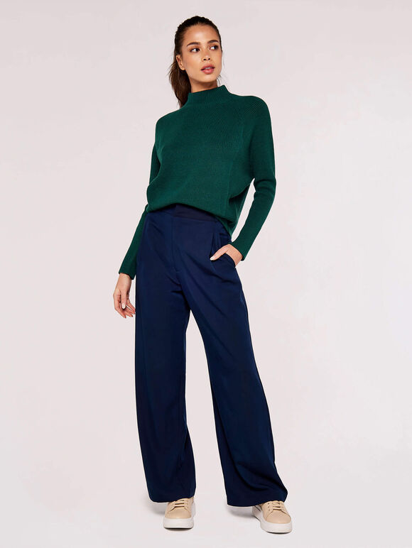 Ribbed Panel Mock Neck Jumper, Green, large