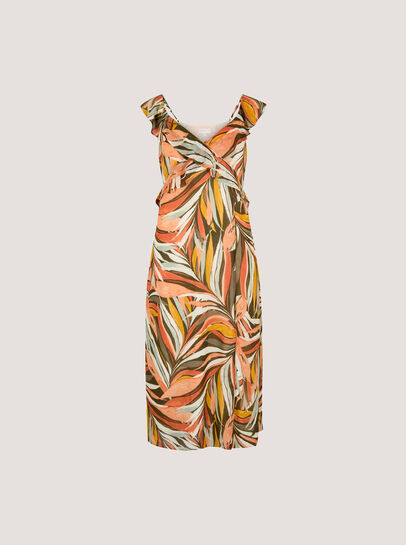 Palm Print Ruffle Midi Dress