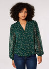 Ditsy Floral Chiffon Blouse, Green, large