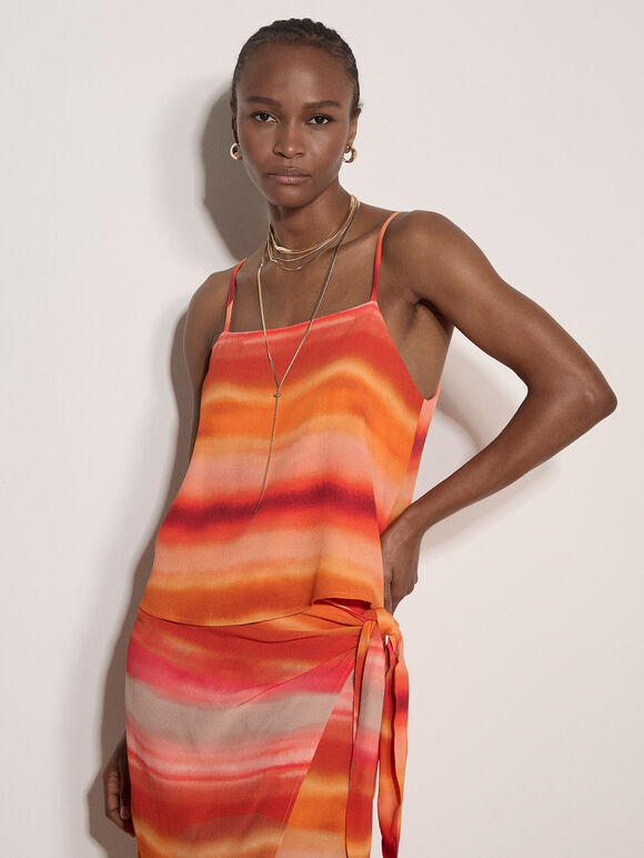 Watercolour Stripe Camisole Top, Orange, large