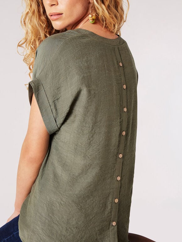 Button Back Slub T-Shirt, Khaki, large