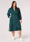 Curve Abstract Lines Shirt Midi Dress, Navy, large
