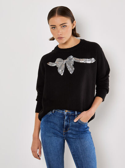 Sequin Embellished Bow Jumper