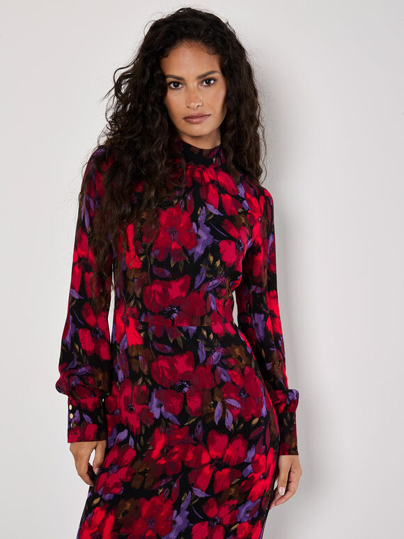 Floral Midaxi Dress, Red, large