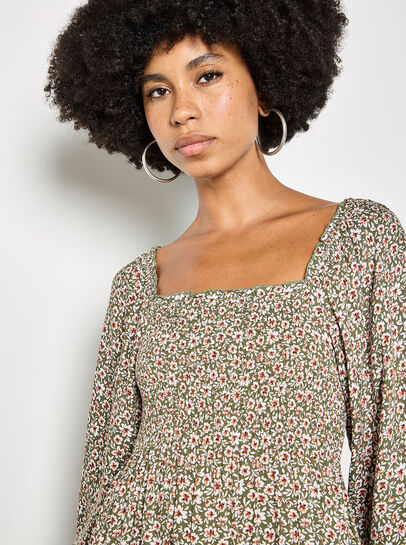 Ditsy Floral Smocked Midi Dress