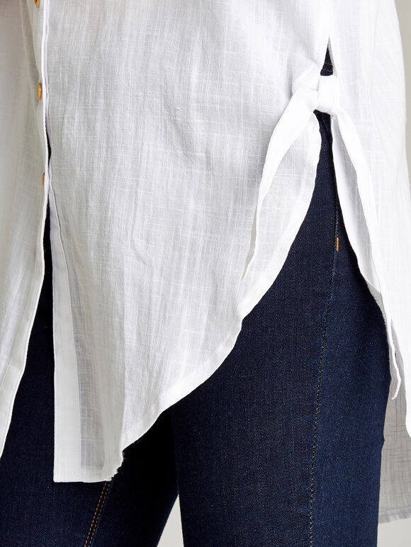 Cream Tie Detail Slub Shirt, Cream, large