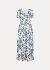 Watercolour Leaves Chiffon Tiered Maxi Dress, Blue, large