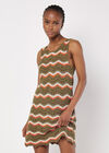 Chevron Crochet Shift Mini Dress, Khaki, large