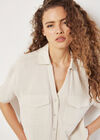 Textured Cotton Boxy Shirt, Stone, large