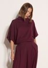 Roll Neck Ribbed Cape, Burgundy, large