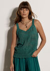 Floral Embroidery Crochet Cotton Top, Teal, large