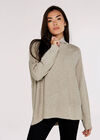 Waffle Assymetrical Hem Jumper, Stone, large