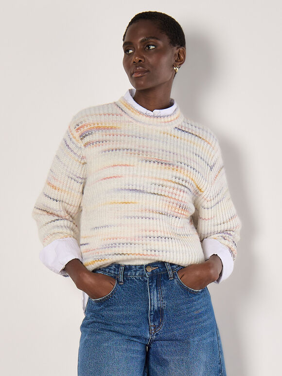 Chunky Knit Space Dye Jumper, Cream, large