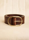Leather Gold Buckle Belt, Brown, large