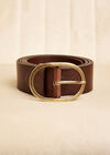 Thin Leather Gold Buckle Belt, Brown, large