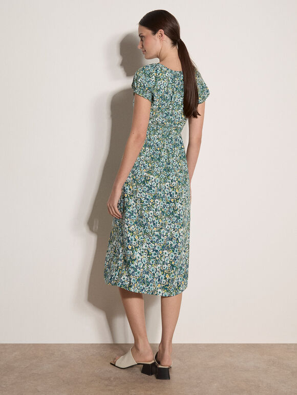 Watercolour Floral Milkmaid Midi Dress, Aqua - Turquoise, large
