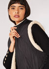 Reversible Longline Quilted Borg Gilet, Black, large