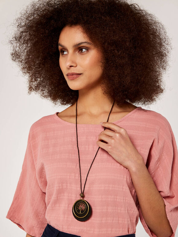 Textured Oversized Necklace Top, Pink, large