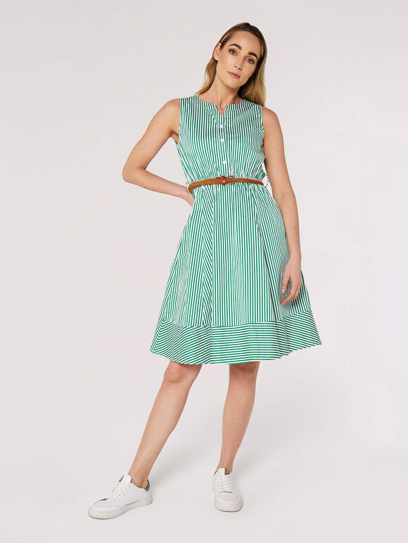 Striped Woven Mini Dress, Green, large