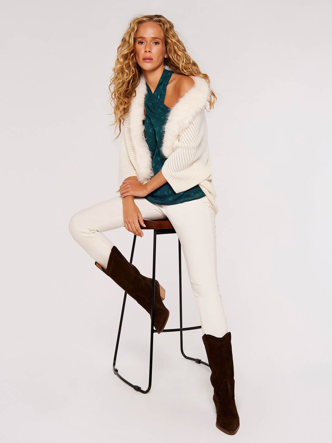 Image of Faux Fur Trim Cocoon Shrug