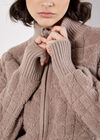 Boucle Knit Cropped Zip Cardigan, Brown, large